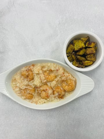 Shrimp and Grits" with Roasted Yukon Potatoes"