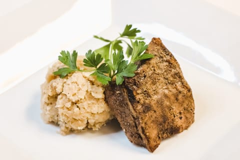 Mustard Crusted Steak and Cauliflower Mash